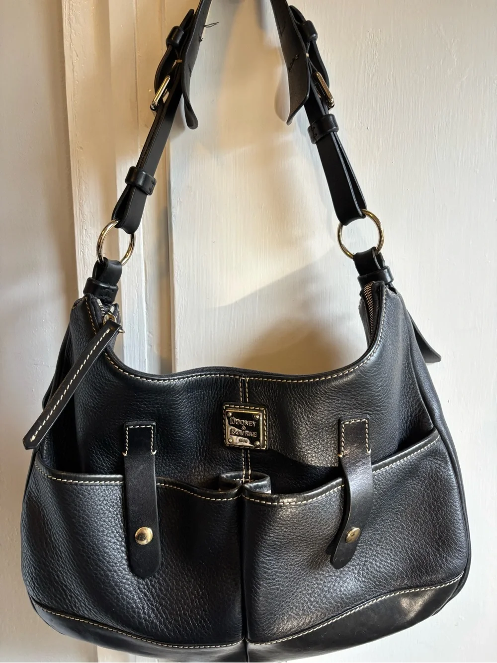 Dooney & Bourke Black Pebbled Leather Shoulder Bag with Gold Hardware